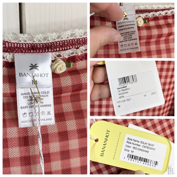 NEW BananHot Solay Skirt Top Set Small Medium Red Gingham Sheer Beach Resort - Picture 10 of 14